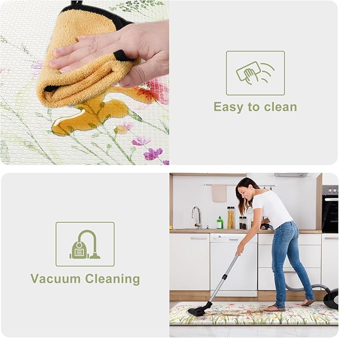 KIMODE Anti Fatigue Kitchen Mat, Cushioned Boho Kitchen Runner, Non Slip Farmhouse Kitchen Mat for Floor, Waterproof Standing Desk Mat for Laundry, Office, Sink White 17.3"x59"