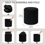 PINPLUS Round Storage Ottoman Foot Rest Stool with Tray Velvet Sherpa Folding Storage Ottoman,Boucle Foot Rest for Living Room, Bedroom, Dorm,Black Color