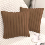 2 Pack 22x22 Pillow Cover Velvet Pillow Covers, Faux Fur Square Throw Pillow Covers for Living Room Decorations Throw Pillow Case, Throw Pillow Cover Cushion Cover for Sofa Bedroom Car, Brown