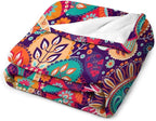 Boho Paisley Floral Throw Blanket Mandala Indian Bohemian Colorful Flowers Blanket for Sofa Bed Couch Chair Or Dorm 60"x80"