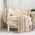 CREVENT Home Decor Rustic Couch Sofa Chair Bed Throw Blanket, Soft Warm Cozy Light Weight for Travelling in Spring Summer (50''X60'' Beige/Ivory)