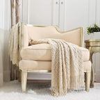 CREVENT Home Decor Rustic Couch Sofa Chair Bed Throw Blanket, Soft Warm Cozy Light Weight for Travelling in Spring Summer (50''X60'' Beige/Ivory)