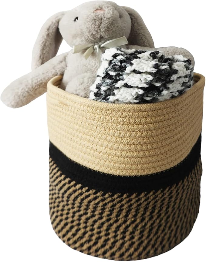 Decorative Baskets for Plants| 9- & 11-inch Pots for Indoor Plants | Floor Planter Pot Cover | Rope Plant Basket for Indoor (Medium 11" Round, Tan/Black)