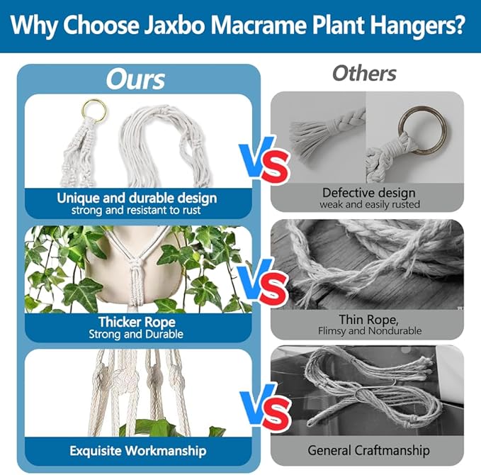 Macrame Plant Hangers 2 Pack Indoor Outdoor Hanging Planter Basket Handmade Rope Hanging Plant Holder for Indoor Outdoor Boho Home Decor 41 Inch, White
