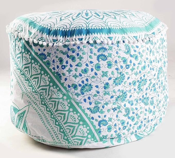 Indian Mandala Floor Pillow Pouf Cover Hippie Boho Cotton Ottoman Decorative Cushion Cover Meditation Seating Throw Decor Footstool Bohemian Pillow Sham
