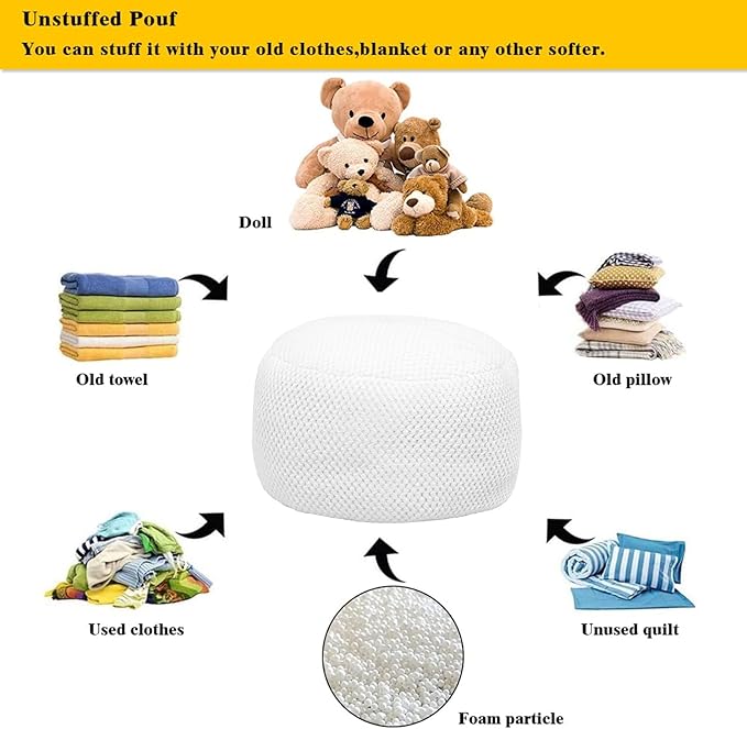 Asuprui Pouf Ottoman Unstuffed Ottoman Foot Rest No Filler Floor Pouf Soft Foot Stool 20x20x12 Inches Fuzzy Chair Floor Chair with Storage for Living Room Bedroom White
