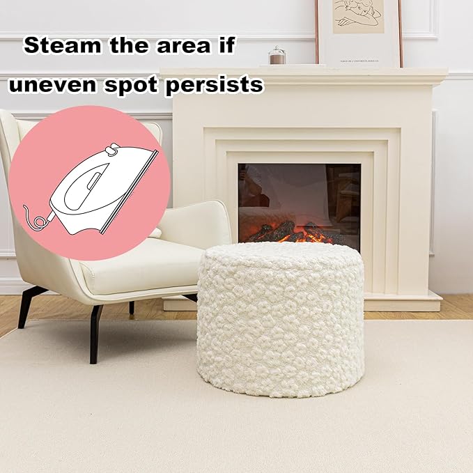 Ottoman Foot Rest Stuffed Round Boho Floor Poof Seating Armchair Ottoman Foot Stool Floor Cushion Bean Bag Pouf 18x18x14 Inch Cream White