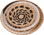 HJJWNDDNG 5 Pack Boho Wall Basket Decor Set, Hanging Woven Seagrass Rattan Wicker Boho Wall Decor, Round Farmhouse Wall Hanging Baskets Rustic Flat Wall Art for Living Room Bedroom Kitchen