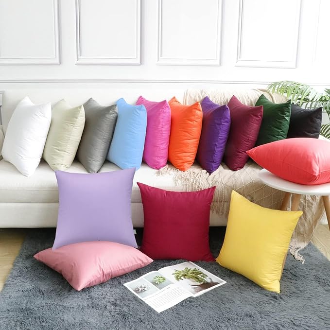 4-Pack 100% Cotton Comfortable Solid Decorative Throw Pillow Case,Thmyo Square Cushion Cover Pillowcase Sublimation Blank Pillow Covers DIY Throw Pillowcase for Couch Sofa(16x16 inch/ 40x40cm,Pink 2)