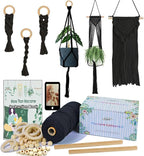 Ewparts Macrame Kit for Adults Beginner DIY Craft Kits with Step by Step Instruction Book,3mm Macrame Cord Black,Wooden Beads, Wood Rings to Make Plant Hanger, Boho Wall Hanging Decor, Book Marks