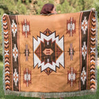 Aztec Throw Blanket Native American Blanket Southwestern Boho Decor Reversible Woven Tassels Mexican Blankets and Throws for Couch Bed Chair Wall Tapestry Livingroom Outdoor Beach Brown 51"x63"