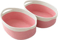 Woven Basket,Small Rope Storage Bin with Handles & Ribbon Bag, Organizer for Shelves Closets,Gift Basket Empty for Birthday,Books,Dog Toys, White&Pink/2 Pack