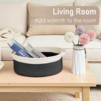 Woven Basket,Small Rope Storage Bin with Handles & Ribbon Bag, Organizer for Shelves Closets,Gift Basket Empty for Birthday,Books,Dog Toys, White&Black/3 Pack