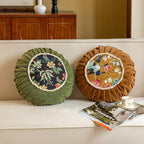 vctops Round Throw Pillow with Zipper Vintage Spring Floral Pillow Cushion Soft Velvet Pleated Throw Pillows for Couch Chair Bed Car (Green,18")