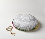 CRAFT KALA 22" Bohemian Floor Pillow Pouf Cover Mandala Boho Large Round Meditation Room Pillow Covers for Adults Seating Poufs Cushion Cover for Kids Playroom Silver Flower