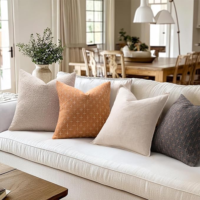 MIULEE Pack of 2 Decorative Burlap Linen Throw Pillow Covers Farmhouse Pillowcases Modern Rustic Woven Textured Cushion Cover for Sofa Couch Bed 20x20 Inch Brick