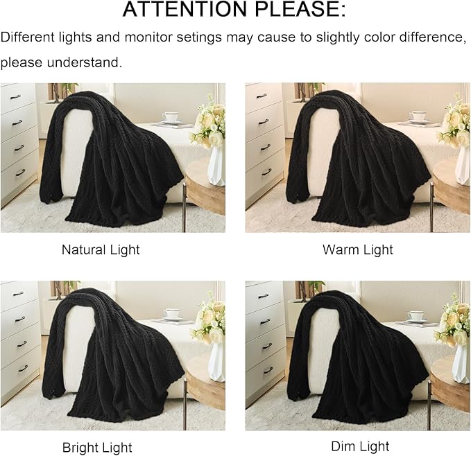 lifein Throw Blanket for Couch-Black Boho Throw Blanket, Soft Fleece Plush Lightweight Blankets&Throws for All Seasons, Fuzzy Decorative Blankets for Livingroom Bed Sofa Chair (50x60, Black)