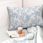 Baby Blue Pillow Covers 12x20 Inch Set of 2 Blue and Cream Floral Chinoiserie Throw Pillows Vintage Rustic Toile Flower Decorative Pillowcase Outdoor Lumbar Cushion Case for Couch Sofa Decor