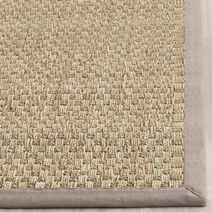 SAFAVIEH Area Rug 8' Square - Natural Fiber Collection - Natural & Grey, Seagrass, Basketweave Pattern with Border (NF114P)