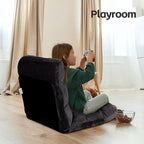 SUPER DEAL 14-Position Folding Floor Chair Gaming Sofa Cushioned Padded Reclining Bed Lounge Couch Seating for Comfy Reading, Reading, Gaming, Relaxing, Watching TV, Black