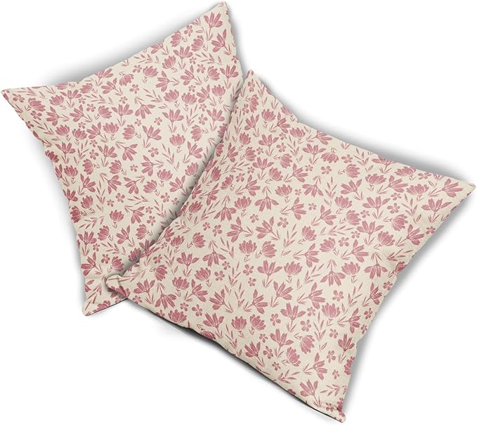 Light Pink Floral Pillow Covers 22x22 Set of 2 Vintage Rustic Old Style Cute Small Flower Cream Print Decorative Outdoor Pillowcases Farmhouse Throw Cushion Case Decor for Couch Sofa Bed