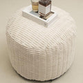 Round Stuffed Pouf Ottoman for Foot Rest, Storage Ottoman Pouf Foot Stool Cushion, Faux Fur Poufs with Foam Chunk Filling, 20 X 15 Inch Floor Chair for Living Room Bedroom Home Decor, Beige
