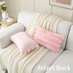 FUTEI Pink Decorative Throw Pillow Covers 12x20 Inch Set of 2, Square Soft Faux Rabbit Fur Thick Striped Lumbar Pillow Case,Spring Home Decor for Couch Bed Living Room