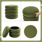 Flouki 19.5" Storage Ottoman Round, Vanity Stools for Bedroom, Entryway Ottoman for Console Table, Ottoman Stool for Girls Women, Foot Stool for Living Room, Set of 2, Velvet Green
