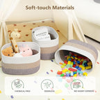 Cotton Rope Storage Basket, 15x10x9 Inches, Woven Basket for Shelves, Clothes, Towels, Books, and Laundry, White Brown (3 Pack)