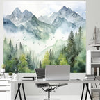 Atrippy Nature Forest Mountain Wall Tapestry for Bedroom, Large Green Misty Foggy Sage Trees Room Decor Tapestries Aesthetic, Landscape Backdrop for Living Room Dorm Office 60x79 Inches