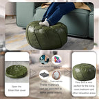 Louis Donné Handmade Moroccan Boho Chic Eco-Friendly Waterproof Faux Leather Unstuffed Pouf Ottoman Cover,Round Storage DIY Foot Rest, Ethnic Decorative Accent for Living Room Bedroom（Green）