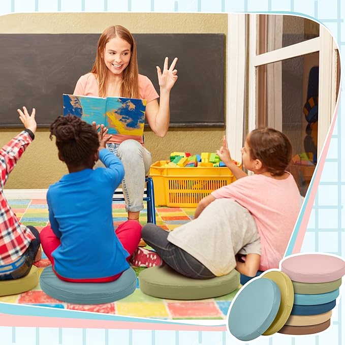 Juexica 8 Pcs Extra Thick Flexible Seating Floor Cushions Assorted Colored Floor Pillow Classroom Seat Cushions Soft Classroom Seating for Kids Learning Daycare School Chair(Advanced Color)