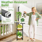 KMOTASUO Black 4 Tier Plant Stand Indoor with Hanging Ring, Tall Large Heavy Duty Metal and Wood Vertical Rack for Multiple Planter, Sturdy Rustic Corner Flower Shelf Holder Organizer for House Patio