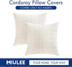 MIULEE Pack of 2 Corduroy Decorative Throw Pillow Covers 18x18 Inch Soft Boho Striped Pillow Covers Modern Farmhouse Home Decor for Sofa Living Room Couch Bed Pure White