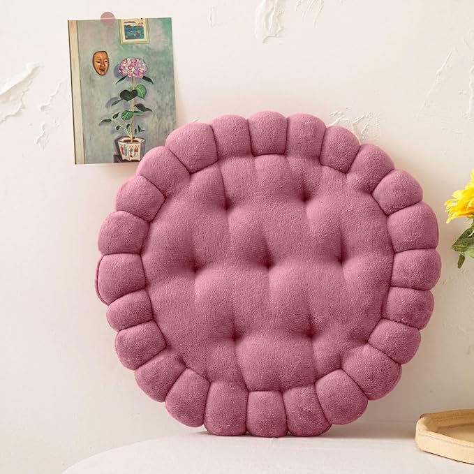 vctops Round Chair Pad Seat Cushion Solid Velvet Color Seat Pad Indoor Floor Cushion Super Soft Warm Chair Cushion Pad for Home Kitchen Dining Room Office (Coral,16")