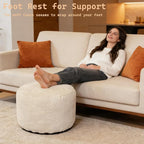 Oslimea Round Ottoman Foot Rest 20 x 15 Foot Stool Ottoman Pouf with Foam Chunk Filling for Living Room, Floor Poufs Foot Rest for Bedroom, Beige Corduroy