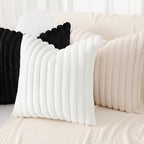 decorUhome Cozy Faux Fur Throw Pillow Covers 22x22 Set of 2 Decorative Soft Plush Striped Modern Farmhouse Boho Couch Euro Sham Pillow Cases with Velvet Back for Sofa Bed Living Room, Black