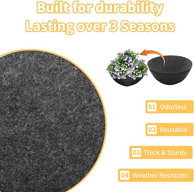 16x82 Inch Black Felt Planter Liner Roll, Non-Woven Hanging Basket Liner Coco Coir Liner Alternative Breathable Outdoor Planter Liner Window Box Liners for Metal Basket Flower Pot Raised Garden Bed