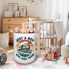 Just a Boy Who Loves Trains Laundry Basket, Toybox for Boys, Gifts for Train Lovers Enthusiasts Laundry Hamper Waterproof Collapsible Storage Bin Organizer for Bedroom Bathroom Dorm Clothes Toys