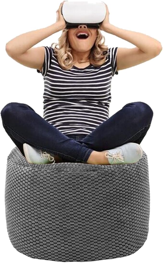 Unstuffed Pouf Ottoman Cover Handmade Footstool Ottoman Storage Solution Floor Pouf Footrest Cushion 20Diameterx12Height Inches for Living Room Wedding Dark Gray