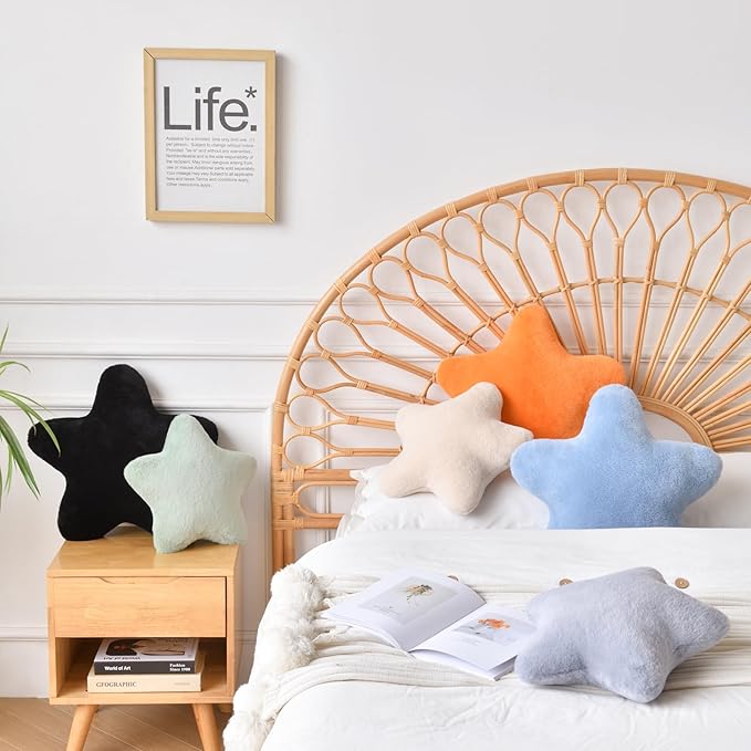 Xiashrk Star Pillow, Decorative Throw Pillows for Bed Couch, 15" Star Shaped Pillow Plush Floor Cushions Room Decor Pillow with Faux Rabbit Fur for Sofa Bedroom Living Room (Orange, 19.6" x 19.6")