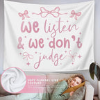 LIANGW Coquette Pink Bow Tapestry Wall Hanging, Preppy Room Decor, We Listen and We Don't Judge Aesthetic Wall Blanket, Pink Girly Aesthetic Decor for Girls Room, Dorm, Apartment, 50x60 Inch
