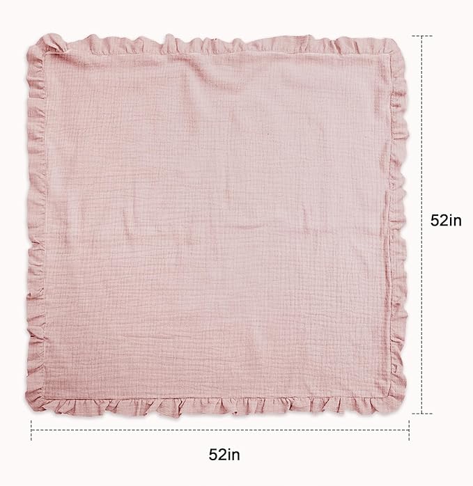 Muslin Ruffled Baby Blanket, Extra Large 52 x 52 Inches, Soft Breathable Cotton Crib Blanket for Newborn Infant Toddler (Costume Blue-Ruffled, Printed)