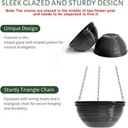 2 Pack Hanging Planters for Indoor Outdoor Plants, 10 Inch Hanging Planter with Drainage Hole & Plug Glazed Hanging Baskets Flower Pots for Garden Home (Black)