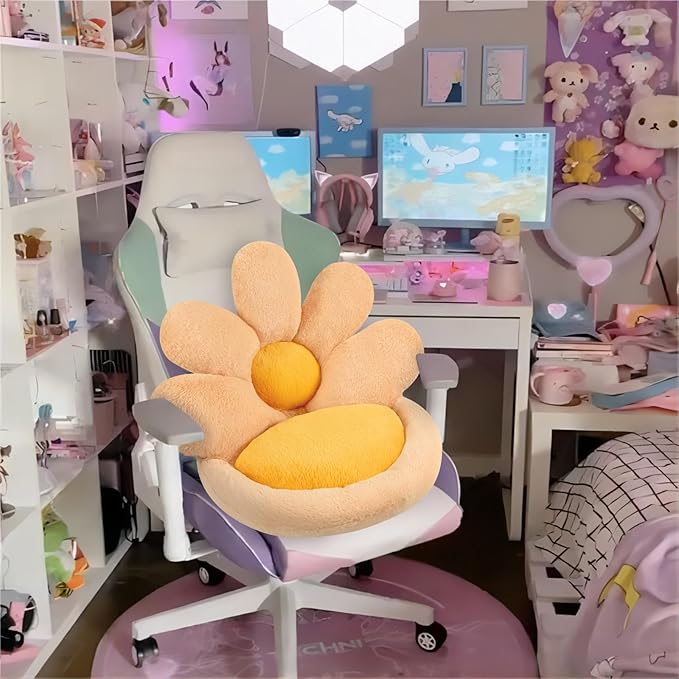 Ditucu Flower Shape Chair Pillow Cute Seat Cushion 19 inch Comfy Lazy Sofa Floor Pillows Dorm Seating for Bedroom Decor Orange