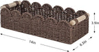 CubesLand Paper Rope Scalloped Edge Shelves Storage Basket, Woven Toilet Paper Baskets for Over Toilet Storage Shelf, Ending Table, Floating Shelves Organizing or Home Décor, with Wood Handle, Brown