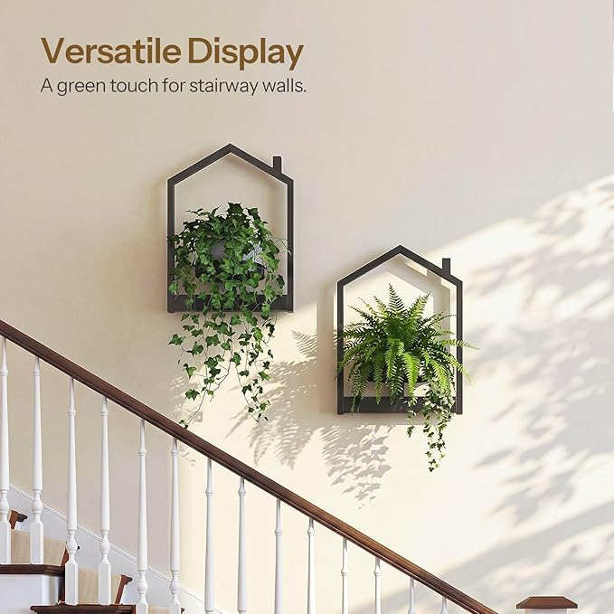 HOOBRO Wall Plant Holder, Wall Planters for Indoor Plants Set of 2, Plant Hanger Indoor Window Plant Shelves Frames Decor for Living Room Window, Black BK08HJP201