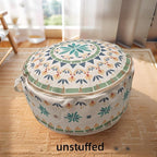 MOCOFO Round Bohemian Ottoman Pouf Cover, 18 Inch, Cotton Blend, Church Window Print, Living Room Storage Footrest, Cover Only (Green Diamond)