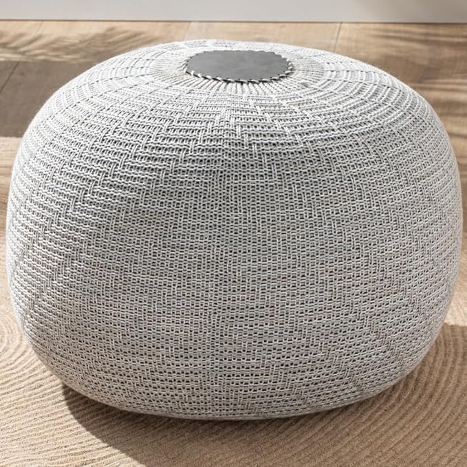 English Home Large Ottoman Foot Stool, Knitted Foot Rest, Round Pouf Chair, Modern Living Room Furniture Bean Bag, Room Decor, Bedroom Footstool, Boho Pouffe, Home Decor Poof, 20" W x 15" H, Gray