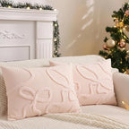 Mixweer 2 Pcs 20" x 30'' Thin Pink Coquette Bow Tufted Throw Pillow Cover 100% Cotton Bow Cushion Cases with Envelope Closure, Queen Size Pillowcase for Bed, Outdoor Couch Bedroom Car